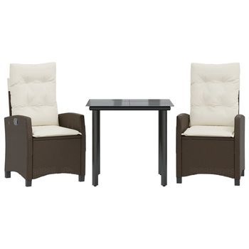 Set Comedor De Jardín 3 Uds | Conjunto Mueble Jardin Mesa Y Sillas Y Cojines Ratán Sintético Marrón