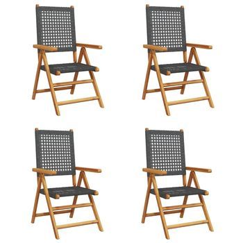 Pack 4 Uds Sillas De Jardín | Silla De Exterior | Sillón Reclinables Ratán Pe Madera Maciza Negro