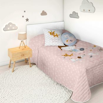 Colcha Bouti Infantil Reversible 100% Algodón Cama 90 Hei Amigos Peludos