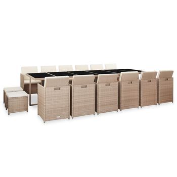 Set Comedor De Jardín 17 Piezas Y Cojines Ratán Sintético Beige Vidaxl