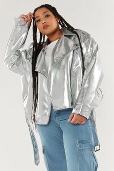 Limited Collection Cazadora Motera Plateada, Mujer Curvy Y Tallas Grandes, Limited Collection