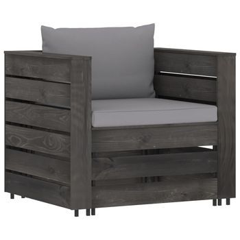 Muebles De Jardín 2 Uds | Mesa Y Sillas Con Cojines Madera Impregnada Gris