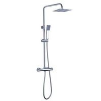 kibath columna de ducha extralarga termostatico tacto frio  altura regulable 100-150 cm  laton macizo cromo brillo  diseno cuadrado con rociador efecto lluvia y alcachofa  ideal techos altos