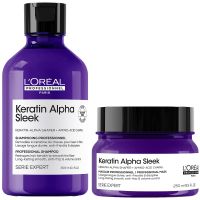 loreal professionnel keratin alpha sleek shampoo  hair mask bundle anti-frizz  smoothing