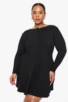 vestido plus mini skater de canale con botones negro