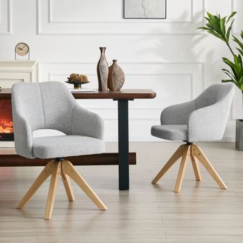 Set De 2 Sillas Giratorias - Mueble De Comedor - Tejido Y Madera - Gris Claro (45x48x85cm)