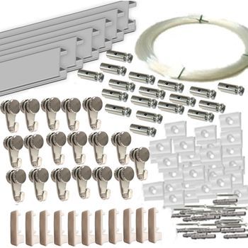 Pack Basic Rm De 18 Metros Guías De Aluminio (plata) Con 18 Colgadores Nylon Para Colgar Cuadros (plata Mate)