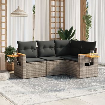 Conjunto De Sofás De Jardín 4 Uds | Mueble Jardin Mesa Y Sillas Y Cojines Ratán Sintético Gris Cfw380682