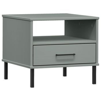 Mesita De Noche 50x50x45 Cm Madera Maciza De Pino, Metal, Madera Trabajada, Plástico - Gris