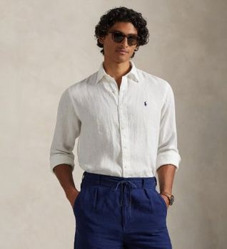 Polo Ralph Lauren para hombre. 710966294003 Camisa de lino Custom Fit blanco (XL), Casual, Manga larga