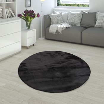 Alfombra de piel Fluffy negro 200 cm redondo