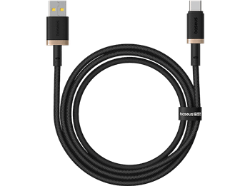 Cable USB a USB-C - Baseus DURA, Tipo-C, Carga rápida, trenzado ultrarresistente de 200 cm, Universal, 60W, Dorado y Negro