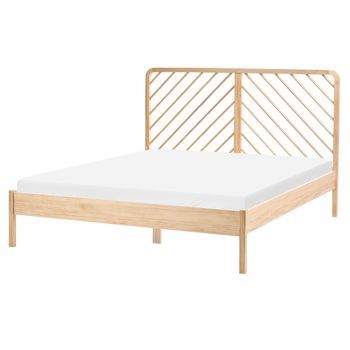 Cama Con Somier De Madera De Pino Natural Estilo Escandinavo 160 X 200 Cm Marrón Claro Sephos