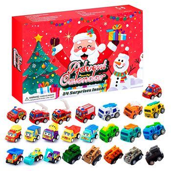 Calendario De Adviento Con Figuritas De Regalo Para Decorar. 24 Figuras De Vehiculos Diferentes. 37x3,5x23 Cm. Color: Multicolor