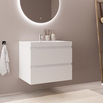 Mueble De Baño Suspendido Con Lavabo 60 Cm Blanco Brillante Con 2 Cajones - Lomazoo Monaco