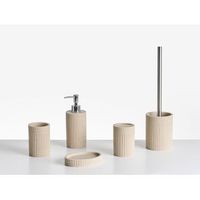 conjunto de 5 accesorios de bano jabonera dispensador de jabon escobilla de inodoro vaso soporte para cepillos de dientes beige claro chancay