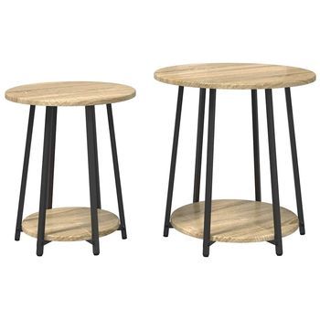 2 Piezas Conjunto De Mesas Auxiliar | Mesa De Apoyoes Roble Sonoma Y Negro