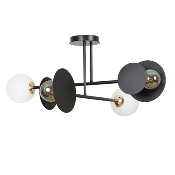 Plafón de techo moderno con 4 piezas circulares negro y esfera blanca