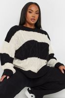 yours jersey de punto trenzado de rayas negras y crema mujer curvy y tallas grandes yours