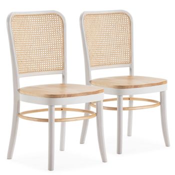 Pack 2 sillas color blanco wash/roble, ratán natural