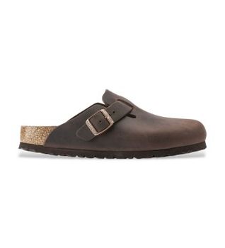 Birkenstock para mujer. 860133 Zuecos de piel Boston Oiled (Ajuste Estrecho) marrón (40), Plano, Ninguno, Casual