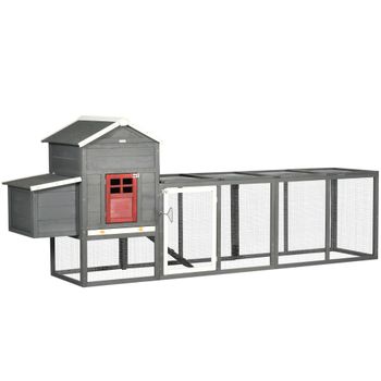 PawHut Gallinero para Exterior Grande de Madera 300x66x116 cm con Nido Corral Bandeja Extraíble Techo Asfáltico Rampa Gris