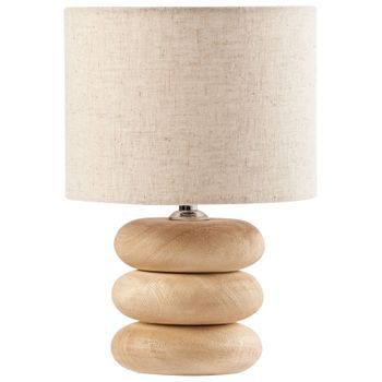Lámpara De Mesa Moderna Pantalla De Tela De Lino De Algodón 30 Cm Una Luz Base De Madera De Mango Marrón Claro Betwa