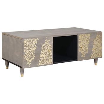 Mesa De Café Gris 100 X 54 X 40 Cm Madera De Mango Maciza Vidaxl