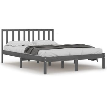 Estructura De Cama Sin Colchón Madera De Pino Gris 200x200 Cm Vidaxl