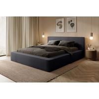 cama con canape denali - antracita profundo rizado - 180x200 cm - tela de terciopelo suave - somier elevable - almacenamiento integrado