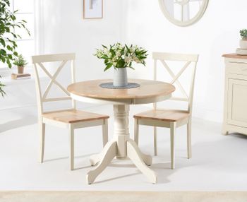 Epsom 90cm Oak and Cream Painted Dining Table with Chairs - Cream, 2 Chairs