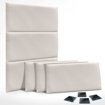 Dhome Juego De 6 Paneles Tapizados De Pana Premium Pack Autoadhesivos Para Pared Acústicos Absorbentes Protección Impactos (blanco Hueso, 60x40cm, X6)
