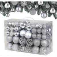 set de 100 adornos navidenos para arbol  bolas decorativas con ganchos  32 x 30 mm 36 x 40 mm 32 x 60 mm  plateado