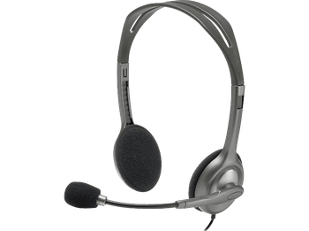 Auriculares - Logitech H111, Jack 3.5 mm, Micrófono giratorio, Sonido estéreo, Diadema ajustable, Windows-Mac, Gris