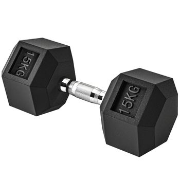 HOMCOM Mancuerna Hexagonal 15 KG con Barra de Conexión Metálica Negro y Plata