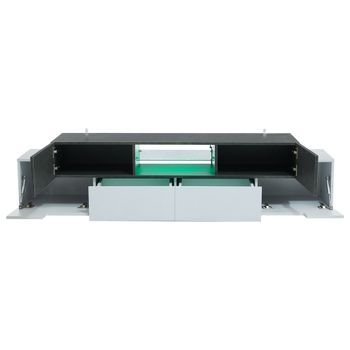 Mueble De Tv De 180 Cm Con Iluminación Led Y Almacenamiento, Blanco Y Gris