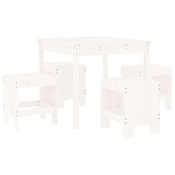 Juego De Comedor De Jardín 5 Uds Madera Maciza Pino Blanco Cfw356715