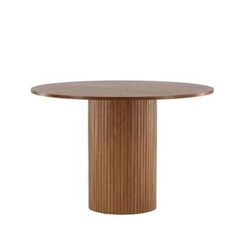 Mesa de comedor redonda de madera oscura para 4 personas