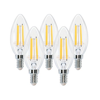Aigostar Bombilla Vela de Filamento LED E14 Vintage, 4W Equivalente a 40 W, ​Blanco Cálido 2700K, 470 Lúmen, Transparente Bombillas LED, No Regulable, 5 Unidades