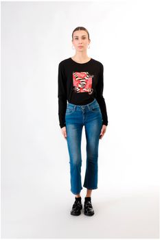 vaqueros cropped de denim acampanado medium blue