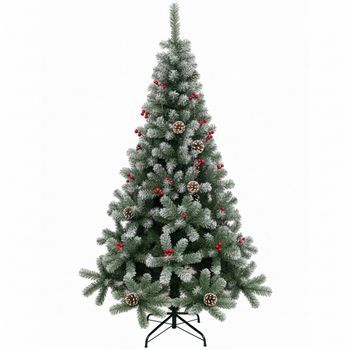 Arbol De Navidad Pino Nevado 180cm Con Adorno De Piña Frutos Rojos Y Nieve
