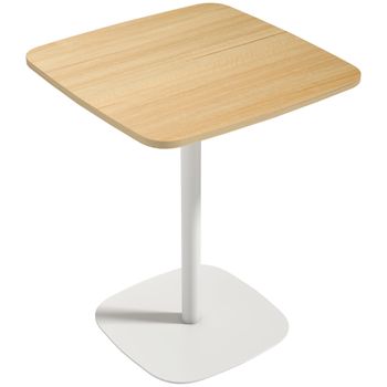 HOMCOM Mesa de Comedor Pequeña Mesa de Cocina Cuadrada para 2 Personas Base Cuadrada de Acero 60x60x75 cm Natural y Blanco