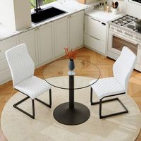 conjunto de mesa y 2 sillas - comedor - cristal metal y pu - blanco y negro 85x85x76cm