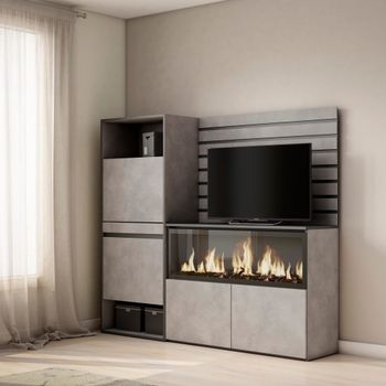 Aparador efecto madera cemento 167x35x145cm chimenea efecto fuego