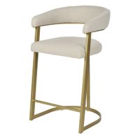 taburete alto de tela beige y hierro dorado de 66 cm