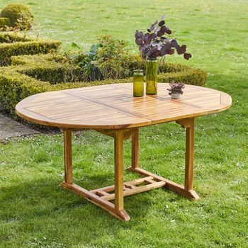 Mesa De Jardín Extensible Y Ovalada De Madera Teca Maciza Aceitada 6/8 Pers.