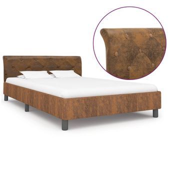 Estructura De Cama De Piel De Ante Artificial Marrón 140x200 Cm Vidaxl