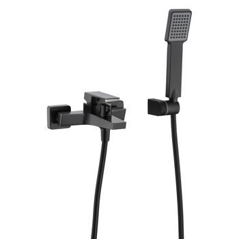 Mezclador Banera-ducha Negro Gun Metal En Latón Con Tubo Metálico Y Manija Cuadrada