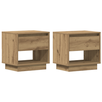 Pack 2 Uds Mesitas De Noche | Mesilla De Noche | Cabinete De Noche Madera Roble Artisan 45x34x47 Cm Cfw85484