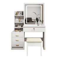 tocador infantil blanco con espejo led taburete y cajon 85x34x130 cm